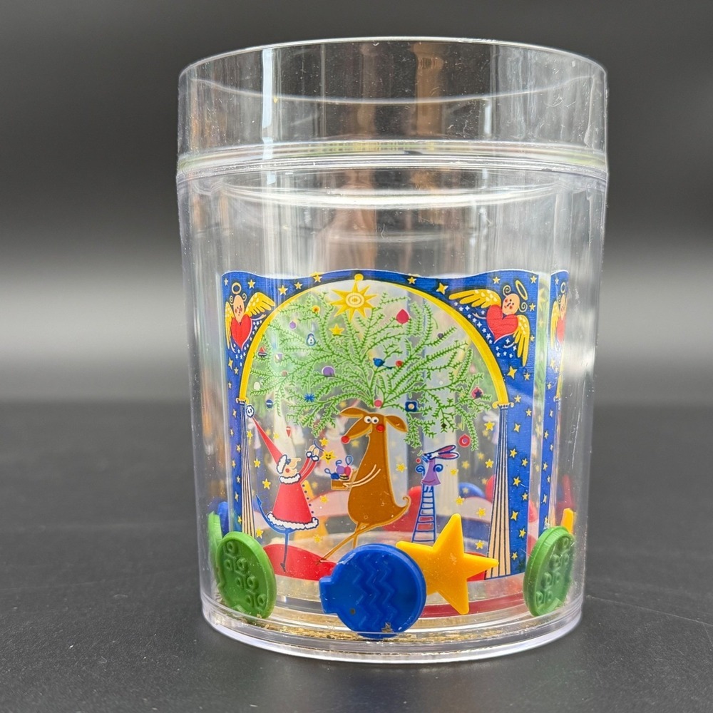 Set of 3 Vintage Thermo Serv Holiday Elf Reindeer Acrylic Glitter Tumblers Stars